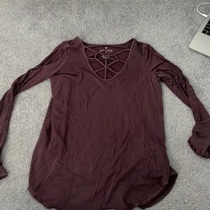Deep Purple Lace Up Top Long Sleeve